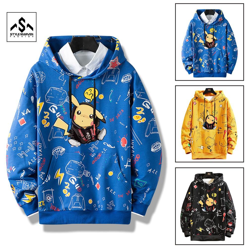 Áo hoodie nam nữ unisex form rộng Hàn Quốc STYLE MARVEN in hình pikachu nổi trẻ trung năng động - AO TOP NAM 90000176
