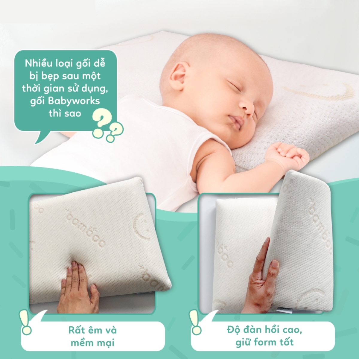 Babyworks Gối ngủ thoáng khí mềm mại, đàn hồi, nâng đỡ đầu và giúp bé ngủ ngon