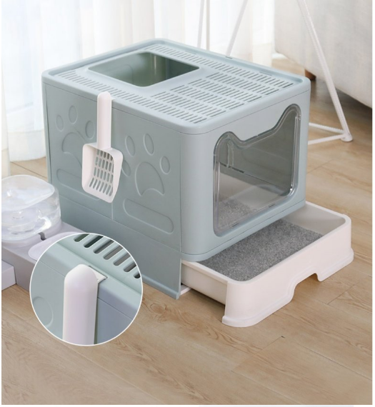 Nhà vệ sinh cho mèo cao cấp vuông lớn- Nhà vệ sinh 2 cửa chống văng cát có ngăn kéo cho mèo