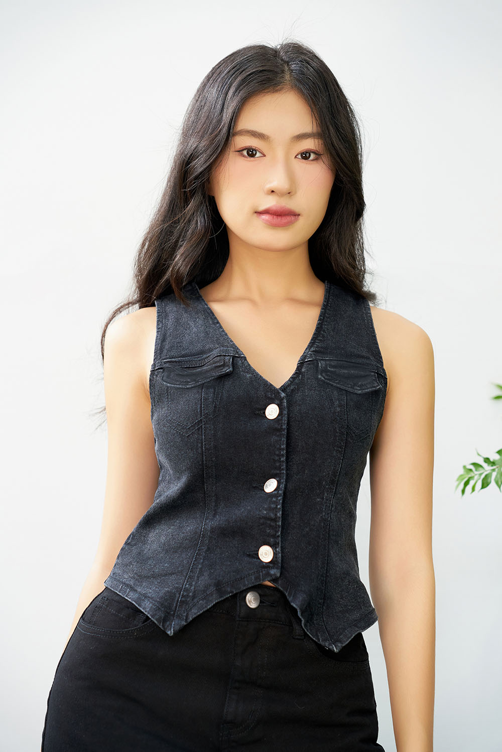 DOTTIE - Áo gile denim có túi - T0745
