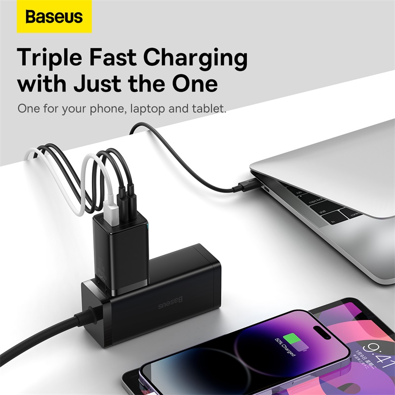 Combo Sạc Nhanh kèm Cáp C to C Baseus GaN5 Pro Quick Charger 65W (Type Cx2 + USB , PD3.0/ PPS/ QC4.0/ SCP/ FCP Multi Quick Charge Protocol, New Upgrade Technology)(Hàng chính hãng)