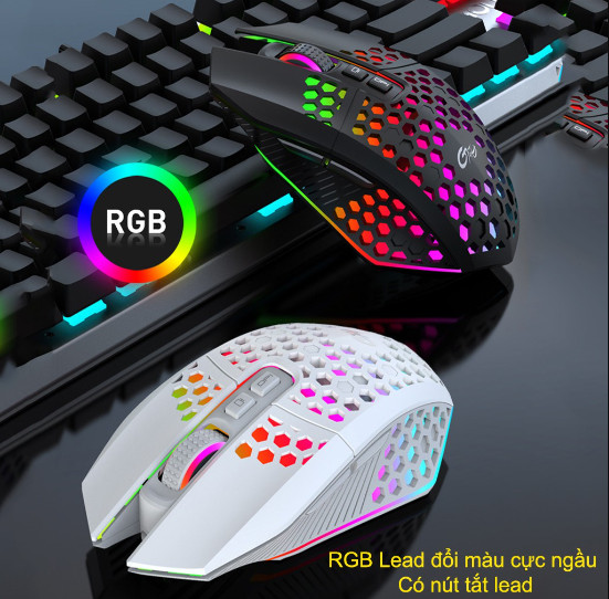 Chuột không dây chơi game X801 thiết kế độc lạ Led RGB đổi màu click chống ồn DPI 1600 