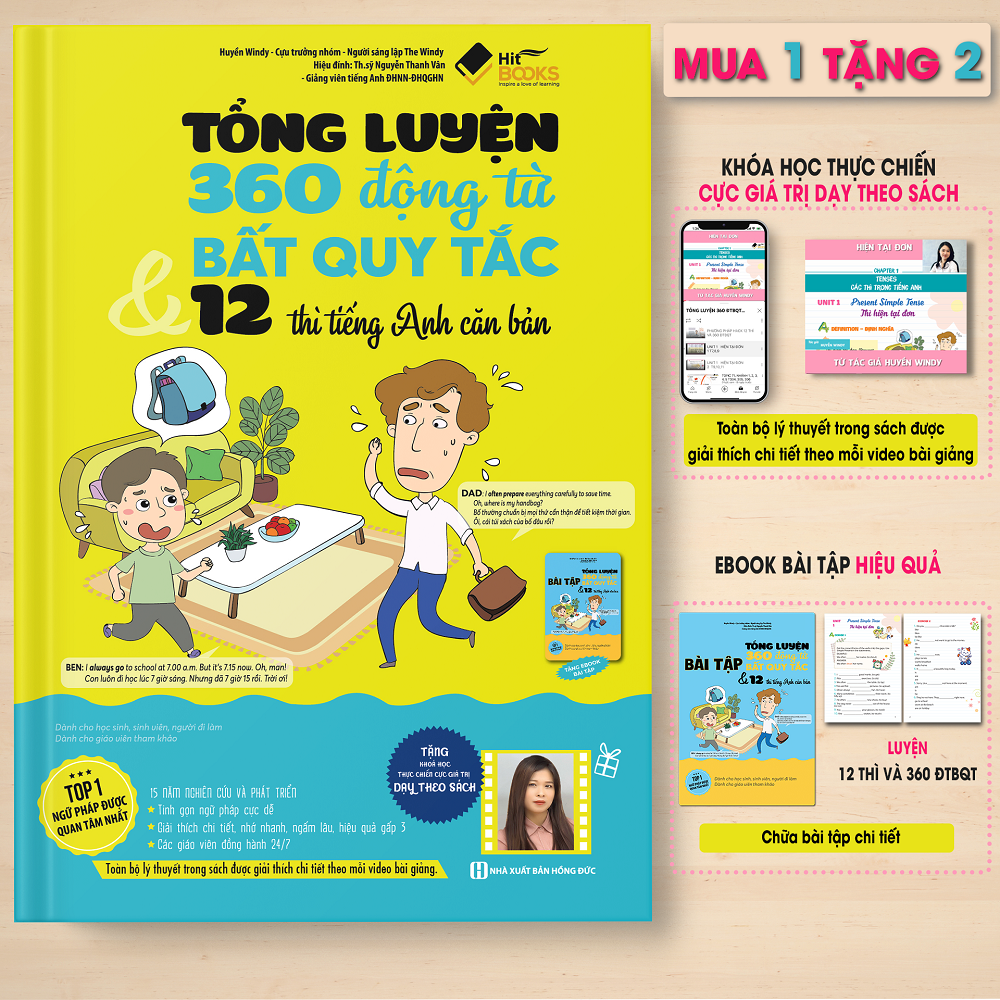 Sách - Tổng luyện 360 động từ bất quy tắc và 12 thì tiếng Anh căn bản - in màu - HITBOOKS