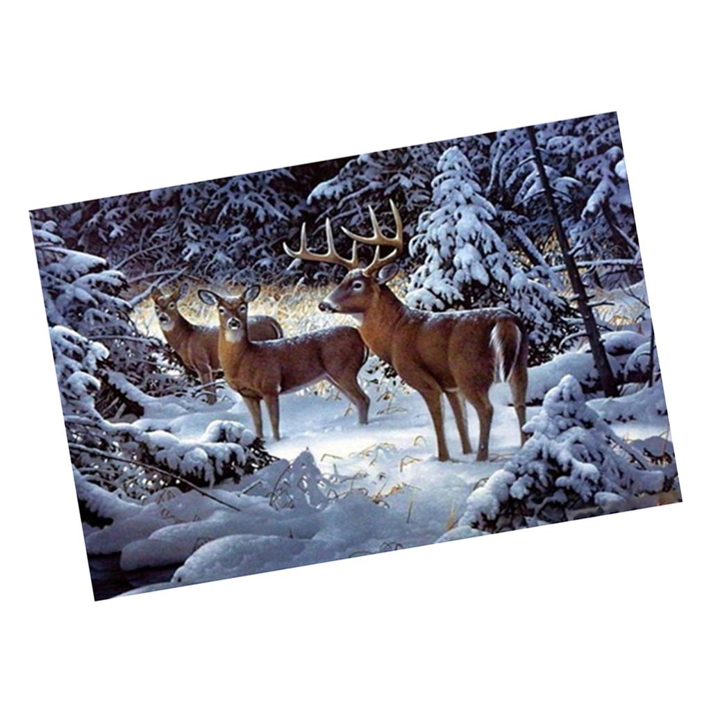 DIY Diamond Painting Kit by Number Full Drill Round Beads Wall Picture-Reindeer