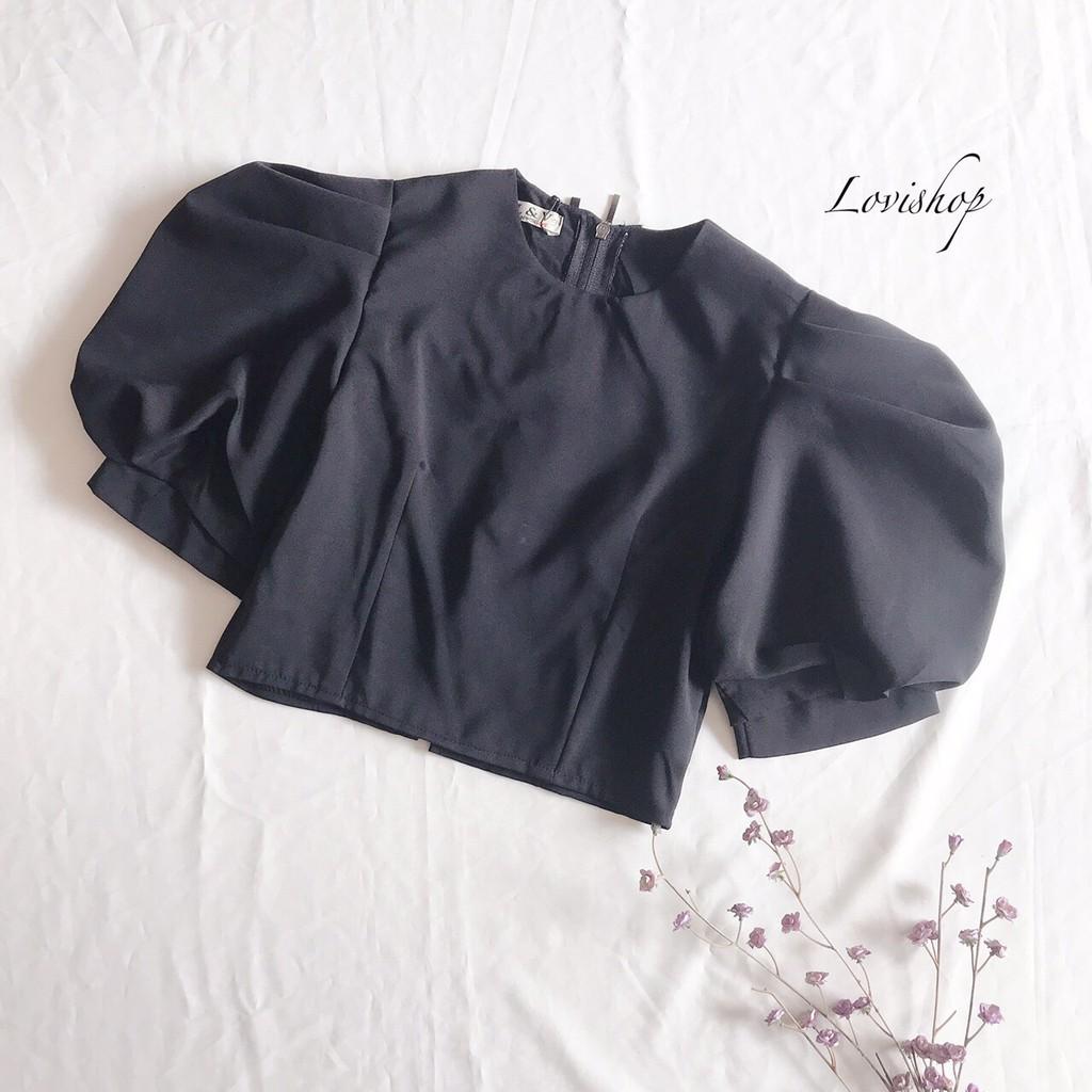 Áo croptop tay phồng cổ tròn Áo tay phồng Lovi