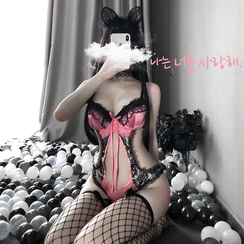 Kawaii Ren Hoa Áo Lót Nữ Gợi Tình Bodysuit Bộ Nữ Push Up Áo Ngực Và Quần Gợi Cảm Nữ Quần Đùi Quần Lót Màu Hồng Đen