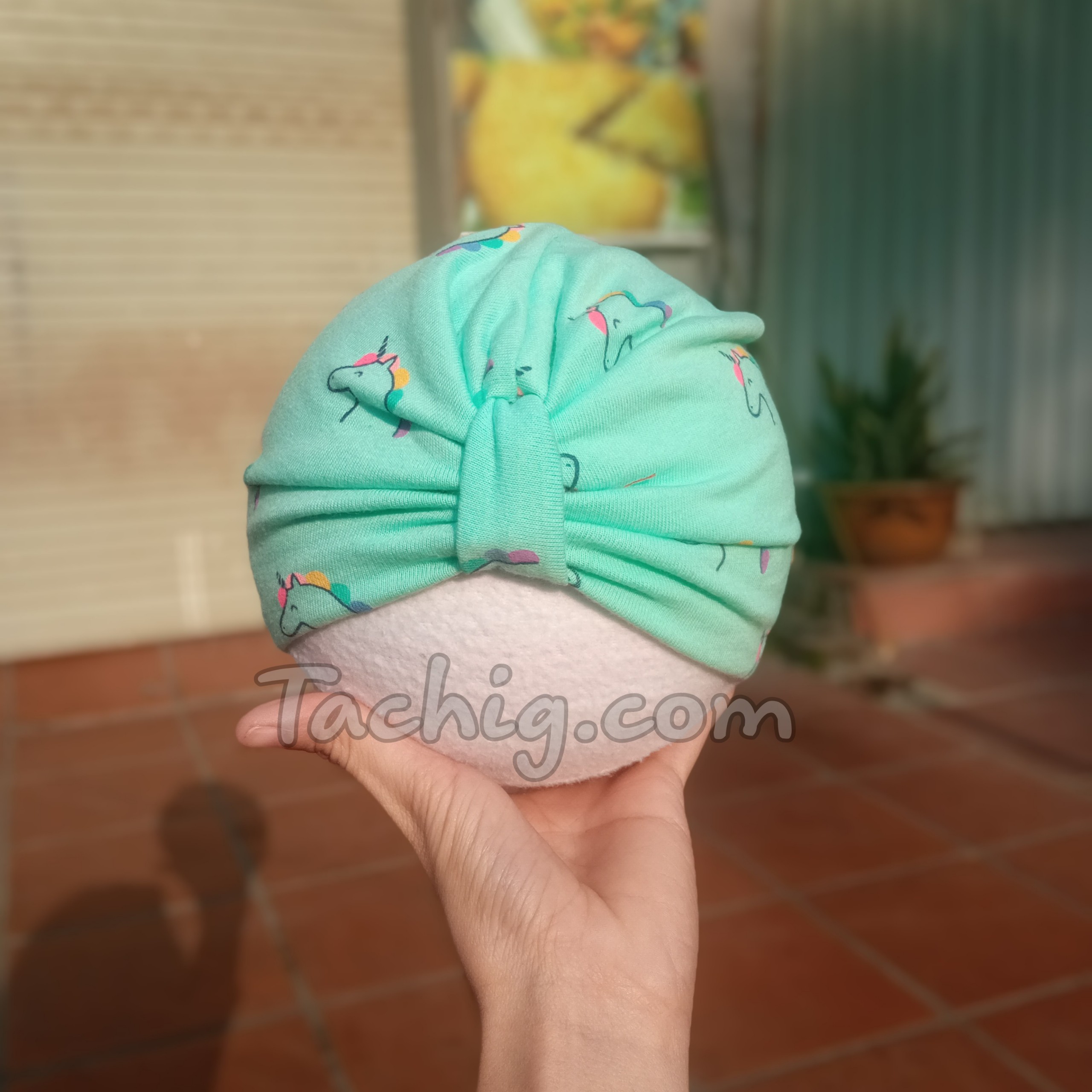 Mũ Turban Cho Bé Gái, Màu Xanh Hình Ngựa