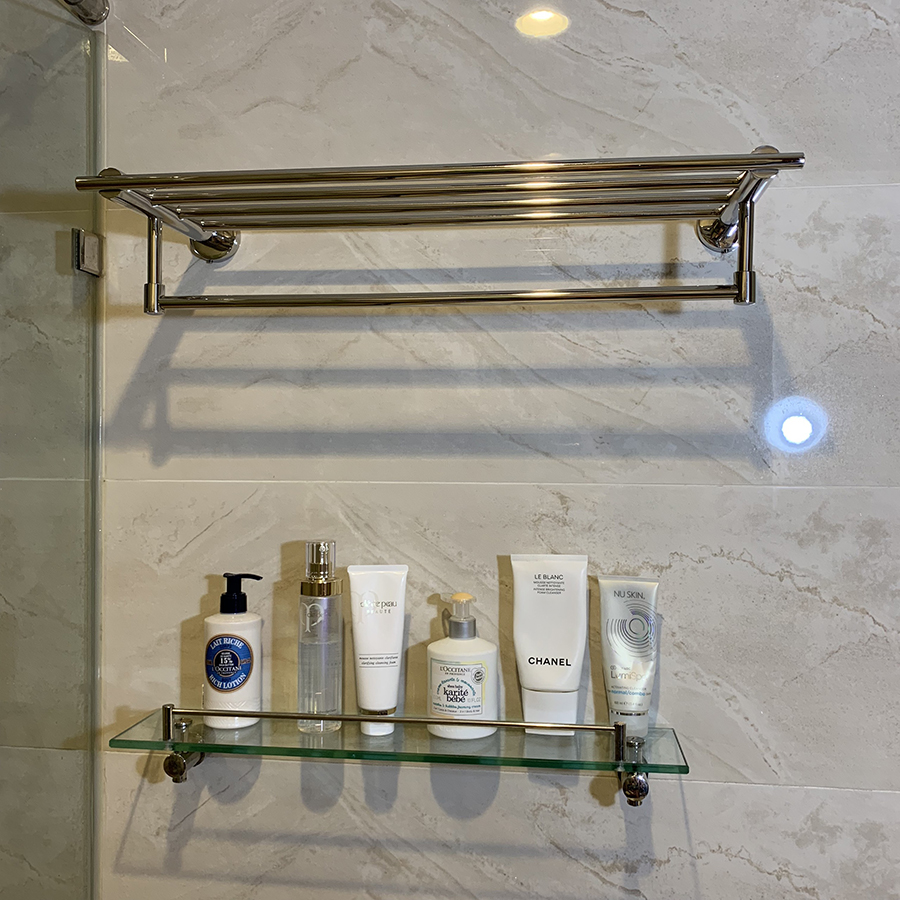 Combo kệ góc đôi và vắt khăn giàn 100% Inox 304 - MTHN