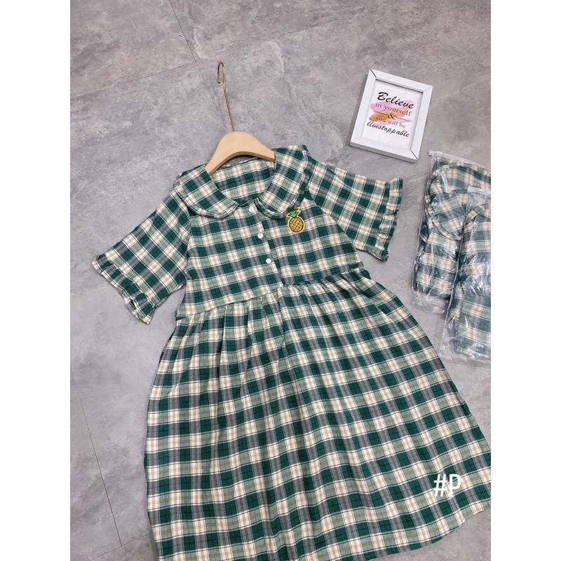 Váy Nữ Kẻ Xanh Dáng Babydoll , Đầm Nữ Thô Dáng Xoè Siêu Xinh Có Ảnh Thật Kèm Video