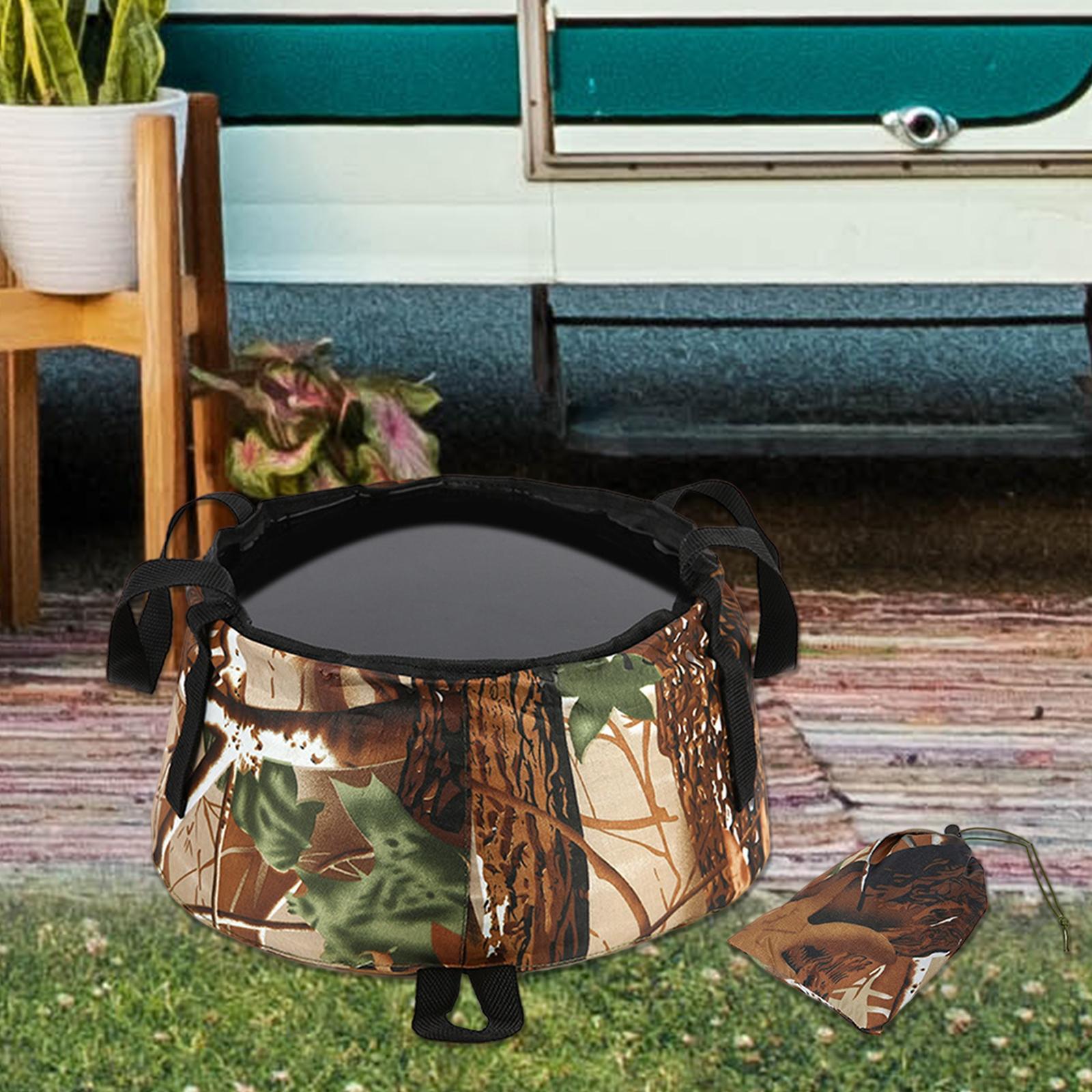 Collapsible Bucket Foldable for Camping with Bag Wash Basin Camouflage