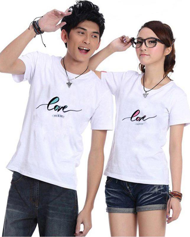 Bộ Áo Thun Đôi Chữ Love Xanh Hồng Nam Nữ