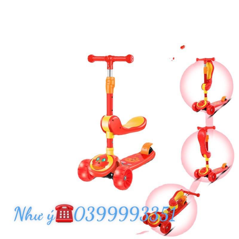 Xe Scooter, Xe Trượt Cho Bé Bánh Có Đèn ,Có Nhạc, có ghế 3 in 1 Chịu Lực 90KG