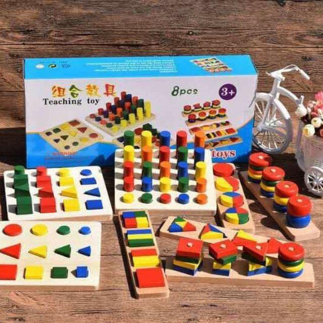 Đồ chơi gỗ Montessory 8 món.14 món.đồ chơi gỗ thông minh