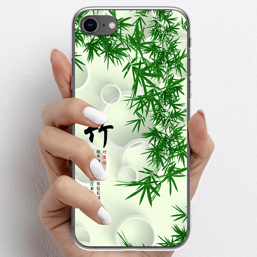 Ốp lưng cho iPhone 7, iPhone 8 nhựa TPU mẫu Lá tre thư pháp