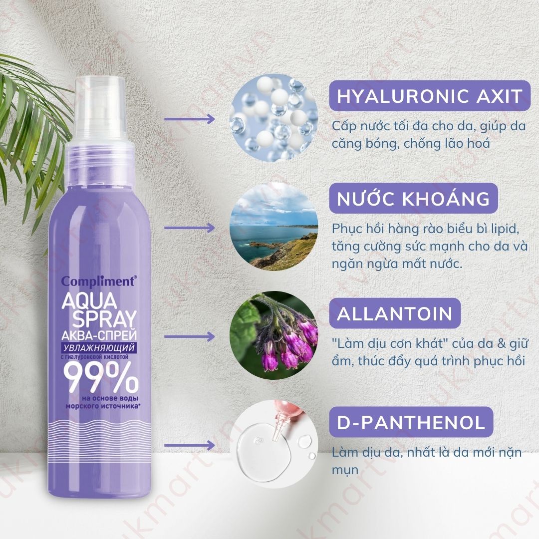 Xịt khoáng Compliment Aqua Spray 99% 200ml