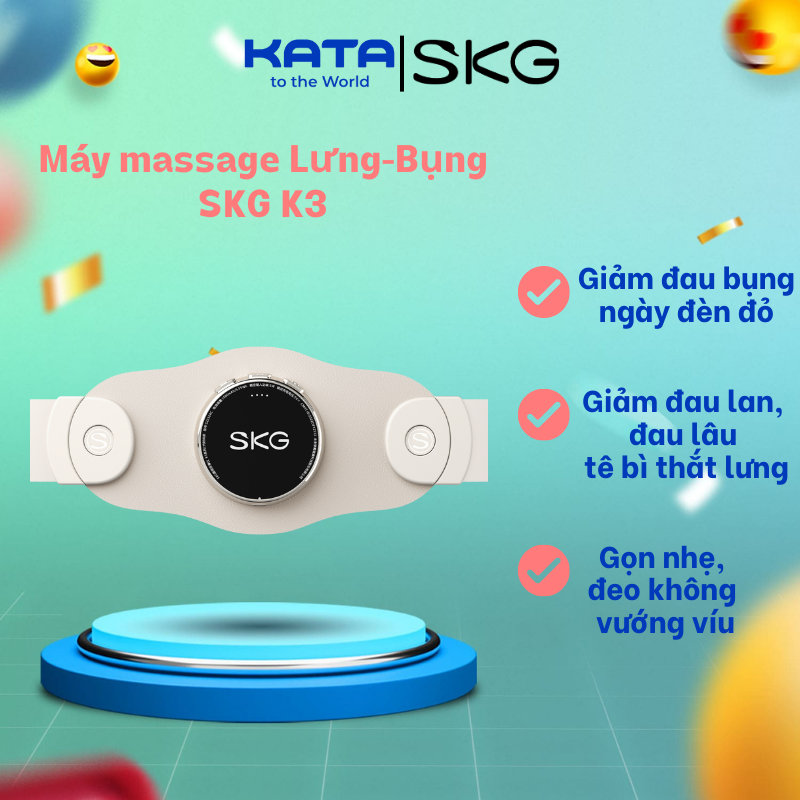[Tặng Cân Sức Khỏe] Đai Massage Lưng Bụng SKG K3-2 giúp giảm đau thắt lưng do thoái hóa, thoát vị, ngày dâu với xung điện,chườm nóng