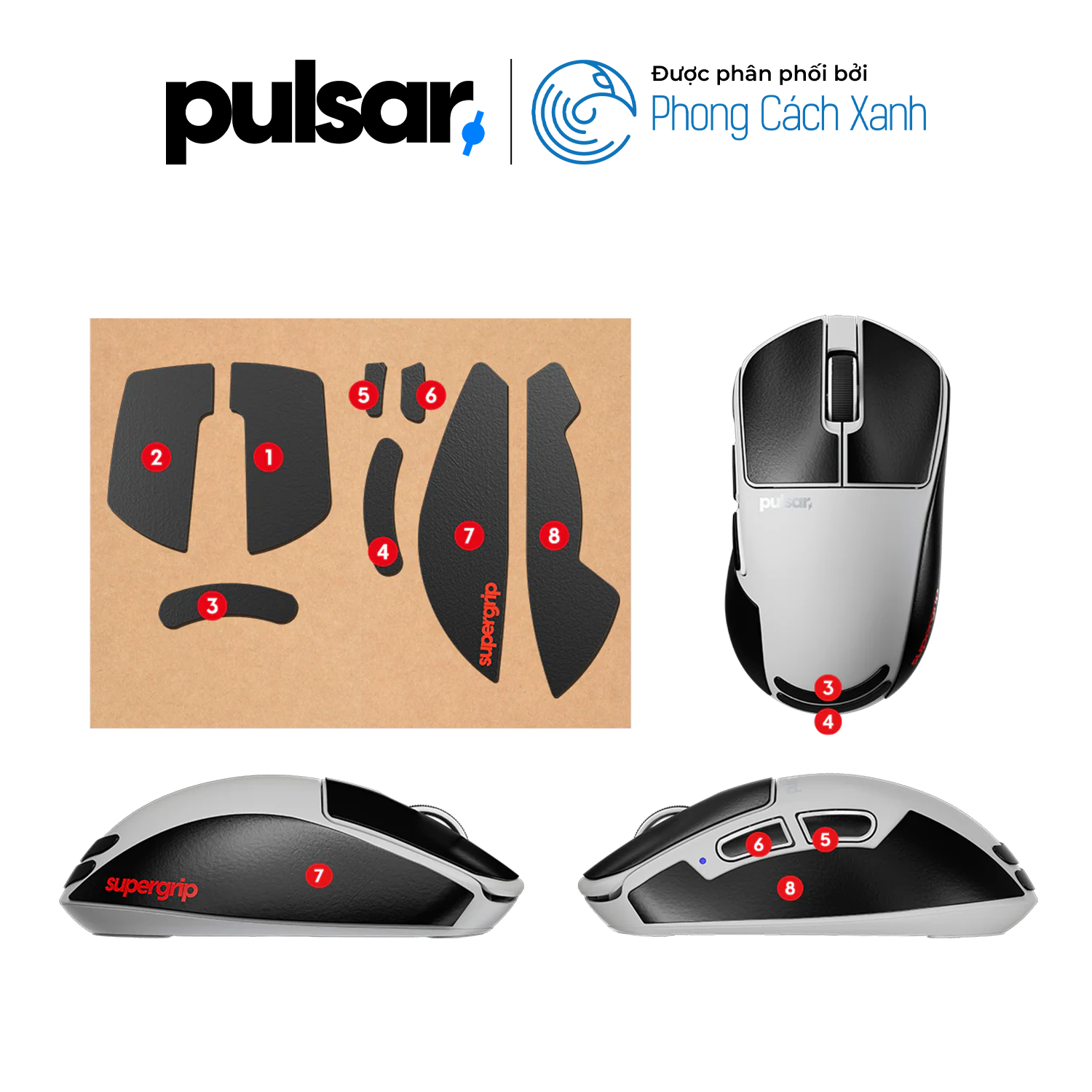 Miếng dán chống trượt Pulsar Supergrip - Grip Tape Precut for Pulsar X3 RHD - Hàng Chính Hãng