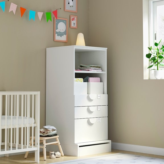 ZANOTTA, Tủ đựng đồ 2 tầng 4 ngăn kéo có tay nắm, Phong cách Bắc Âu, 60x63x136cm