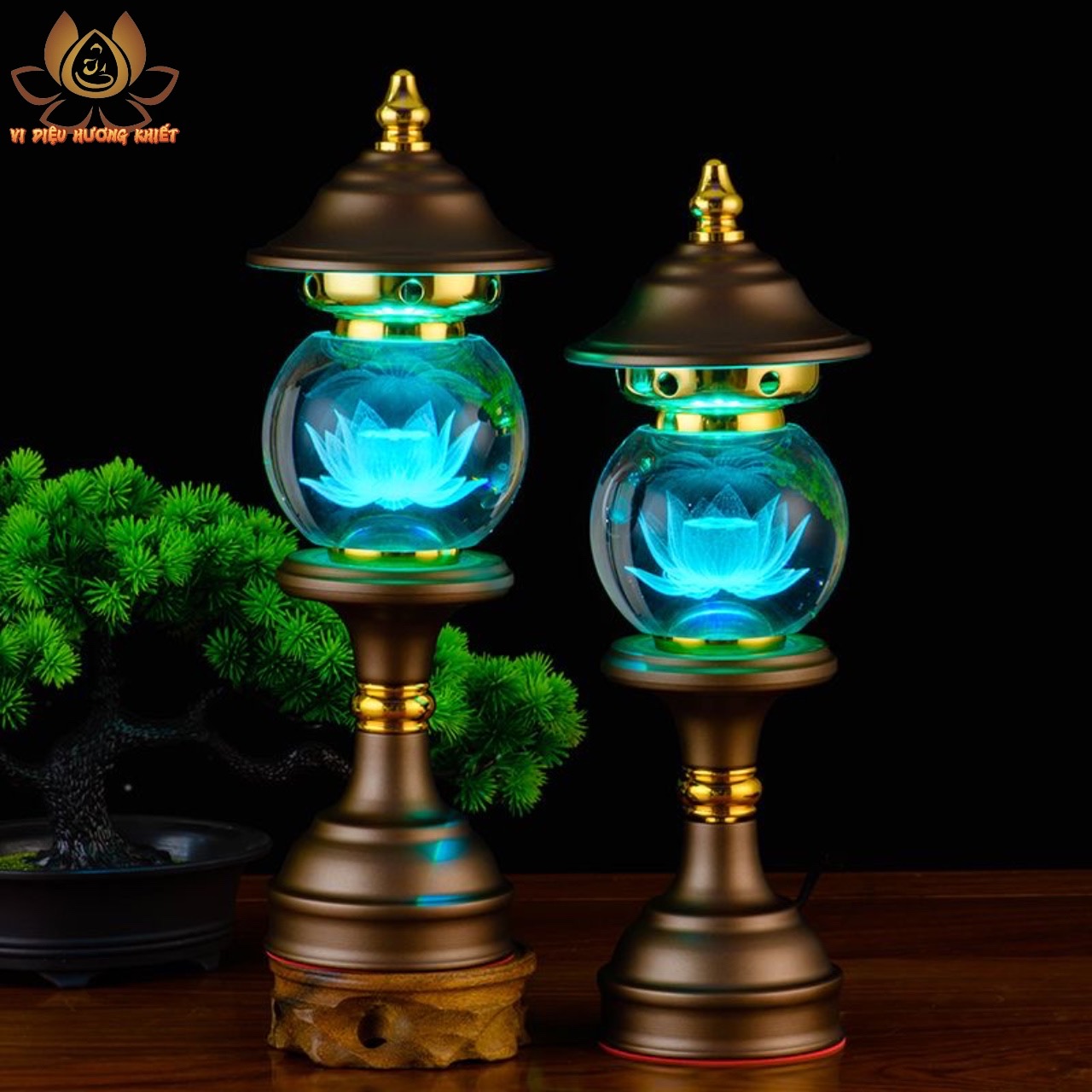 CẶP 2 CÂY ĐÈN LED HOA SEN PHA LÊ THỜ CÚNG TRANG TRÍ