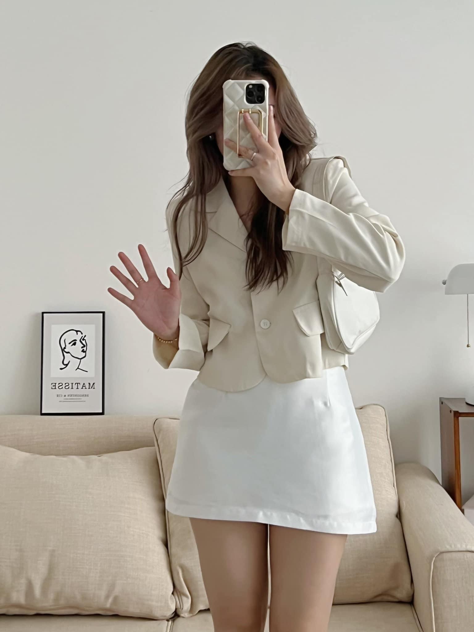 Áo khoác vest croptop ulzzang áo blazer ngắn tay dài 2 lớp hàn quốc