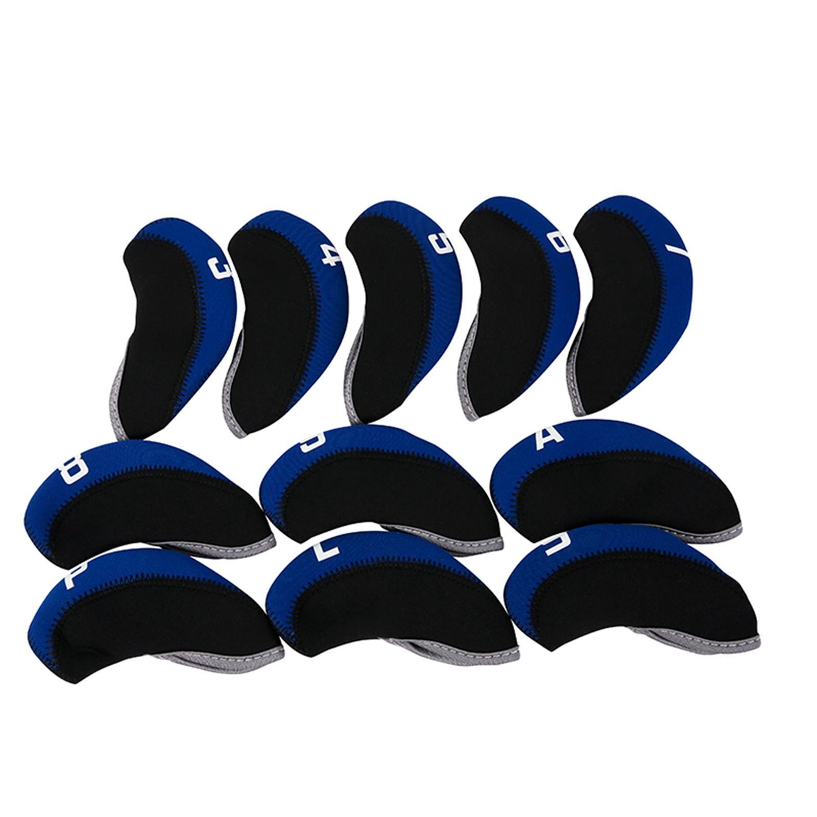 11Pcs Golf Iron Head Covers Neoprene Headcovers Protective Covers Blue Black