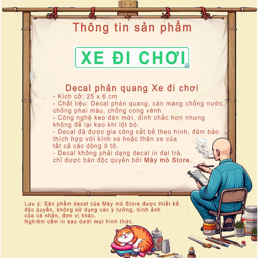 Decal dán xe, tem dán xe, Xe đi chơi - thiết kế đặc biệt phủ sơn UV dán kính hậu ôtô Mày mò Store.