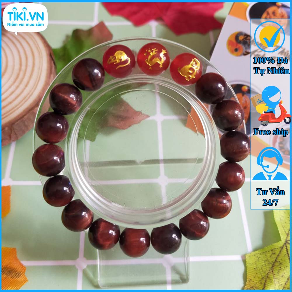 Vòng tam hợp quý nhân thân tý thìn chất liệu đá mắt hổ đỏ nâu - size 8 10 12ly cho người mệnh hỏa, mệnh thổ - có khai quang điểm nhãn may mắn tài lộc - PHONG THỦY ANH VŨ