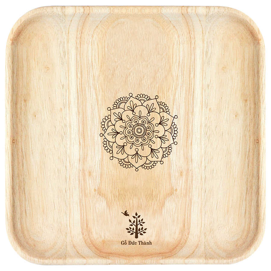 Dĩa Gỗ Vuông Cao Cấp Đựng Đồ Ăn, Họa Tiết Trang Trí Decore, Kích Thước 24 x 24 x 2 cm - Gỗ Đức Thành