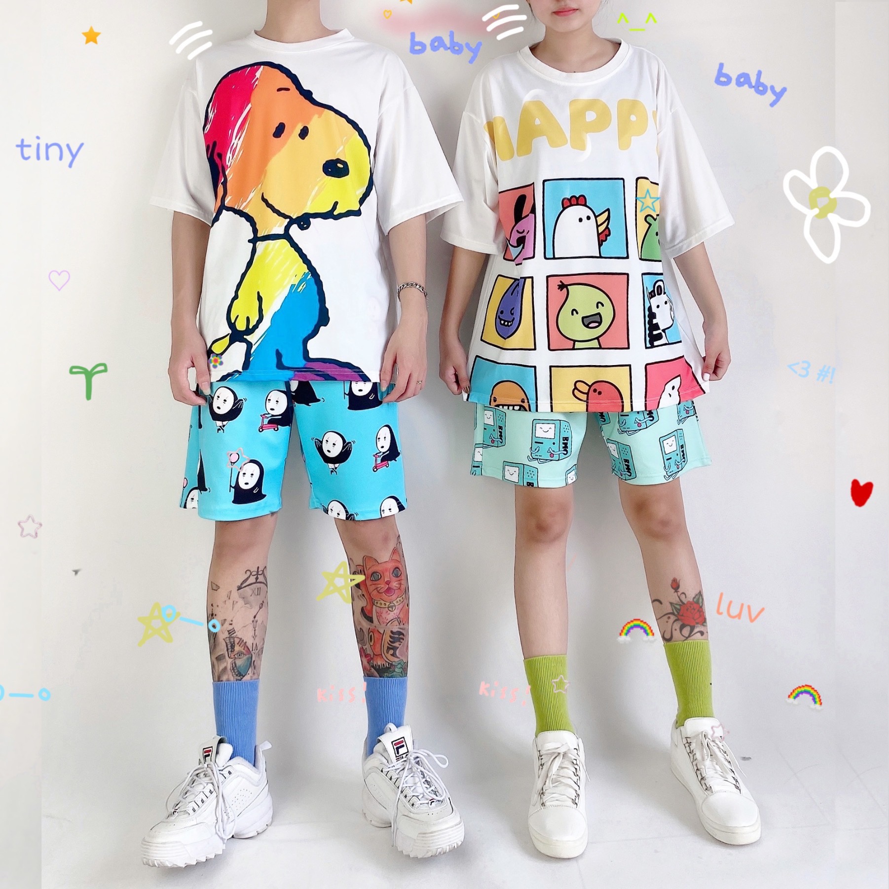 Quần Short Cartoon Unisex Màu Xanh - Quần Đùi Hoạt Hình Siêu Cute - MM