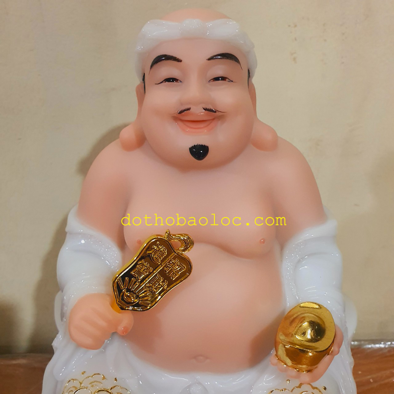 Cặp tượng thần tài ông địa đá cao cấp nhập khẩu Đài Loan màu trắng cao 25cm