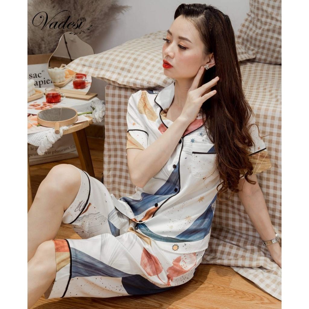 Bộ Đồ Pijama Lửng Nữ Lụa Cao Cấp Họa Tiết Đẹp Thoáng Mát Mềm Nhẹ Thấm Hút Co Giãn Nhẹ Siêu Thoải Mái