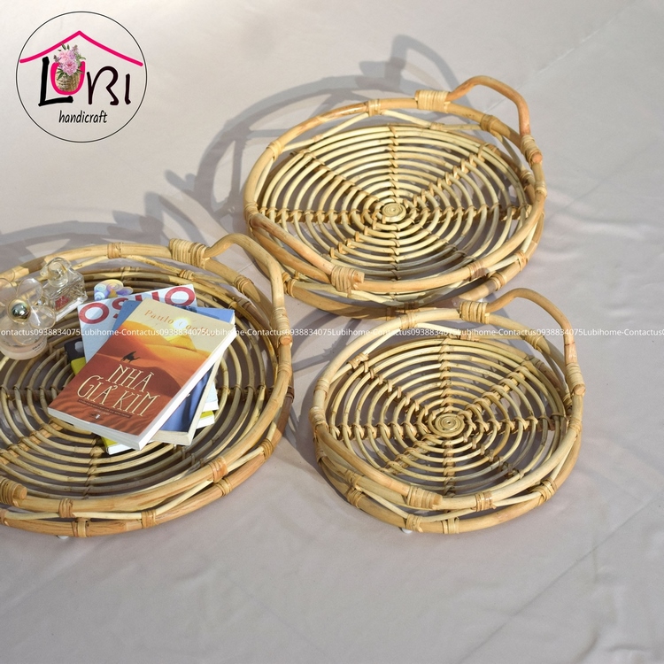 Khay mây tròn đựng đồ - bộ 3 - sang trọng, tinh tế