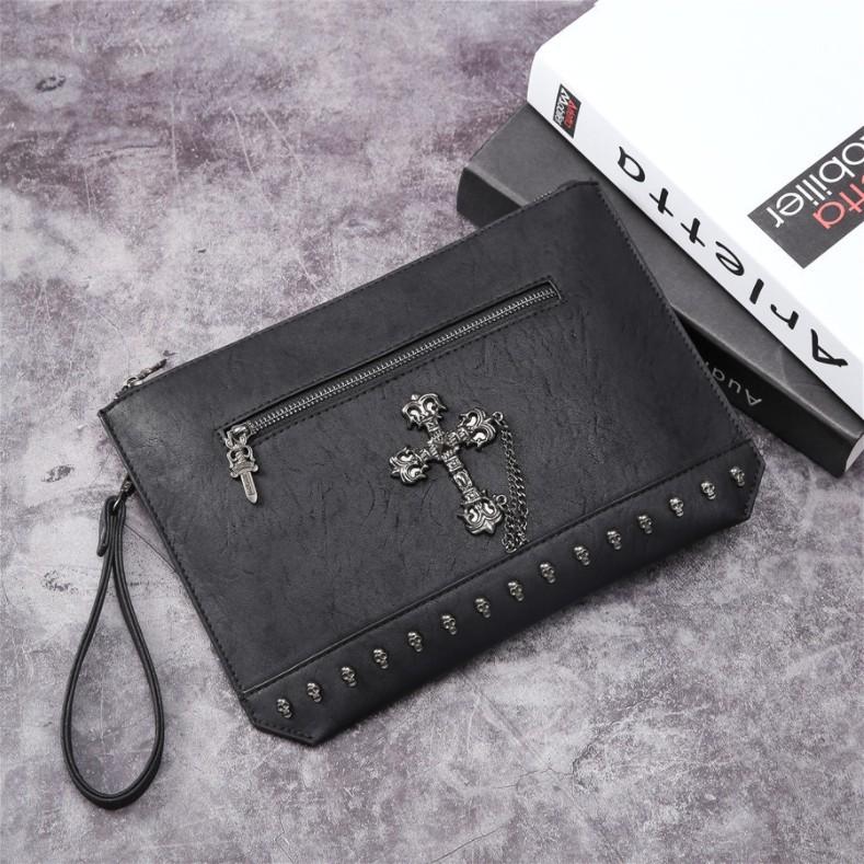 Personalized Rivet Crucifix Clutch Bag PU Leather - Black