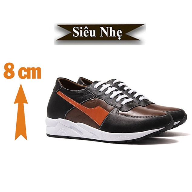 Giày Cao Nam Siêu Nhẹ T&TRA Tăng Cao 8Cm- T24 Đen Cam- Chất Liệu Da Bò Cao Cấp, Phong Cách Thể Thao, Đế và Lót Tăng Cao Chất Liệu EVA Siêu Nhẹ, Trọng Lượng Nhẹ Hơn 30% So Với Đế Cao Su