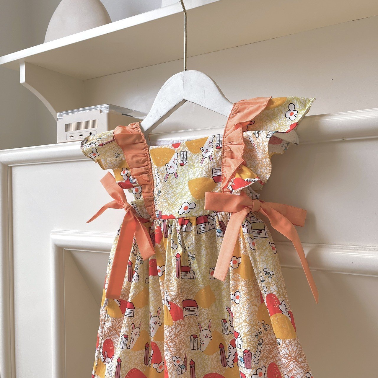 Váy bé gái 10-35kg tay cánh tiên phối màu xinh xắn Baby-S, Đầm bé gái họa tiết thỏ siêu đáng yêu – SD100