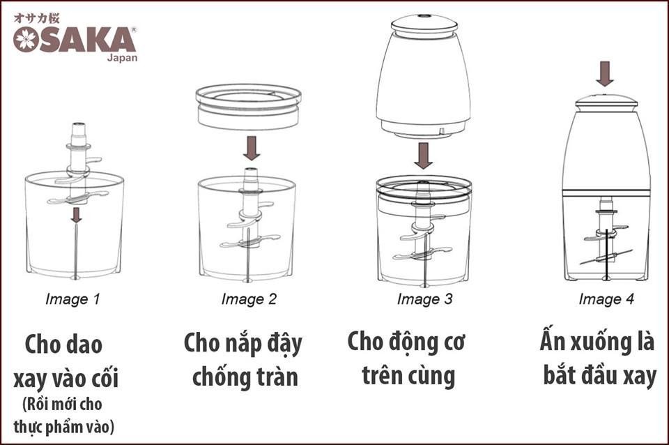 Máy Xay Cắt Đa Năng Osaka Nắp Đồng Cao Cấp Nhật Bản, Máy Xay Thịt, Máy Xay Sinh Tố - Hàng Chính Hãng