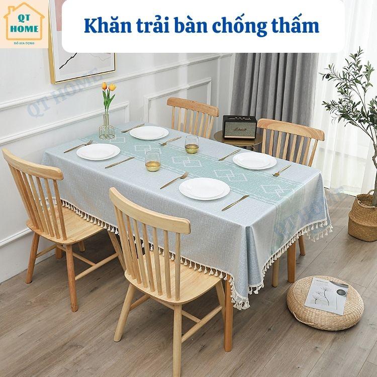 Khăn Trải Bàn Vải Chống Thấm Cao Cấp, Viền Tua rua Nhiều Mẫu