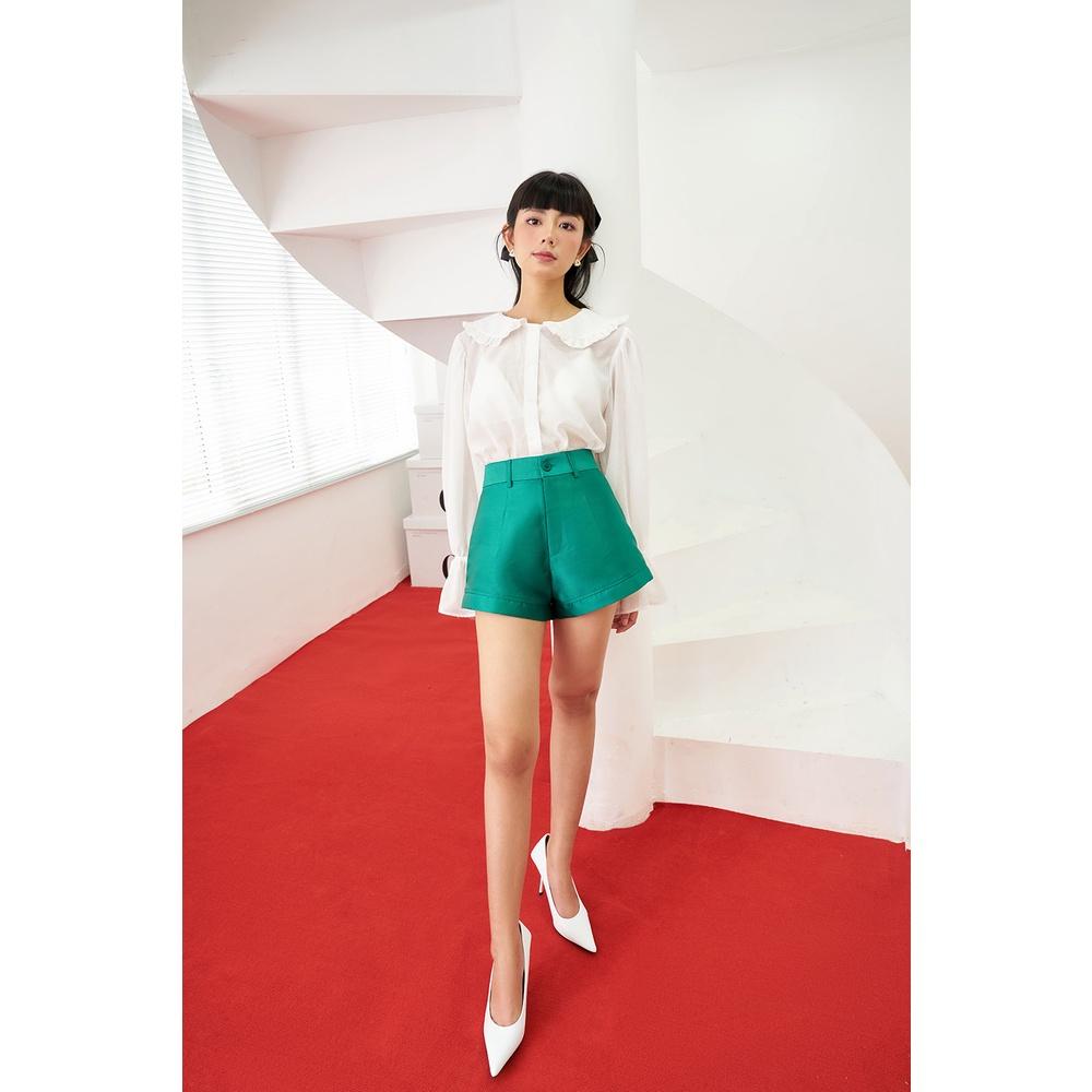 DOTTIE - Quần short vải taffta nữ xanh lá Q0238