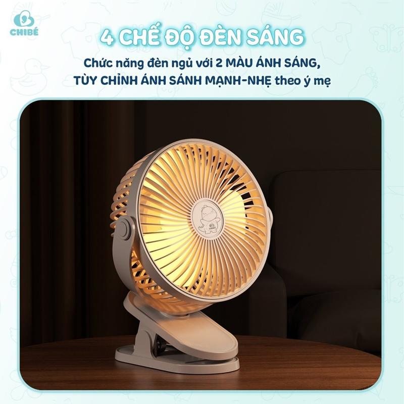 Quạt tích điện mini Chibe - Quạt kẹp xe đẩy cho bé siêu mát xoay 720 độ Hàng Chính Hãng