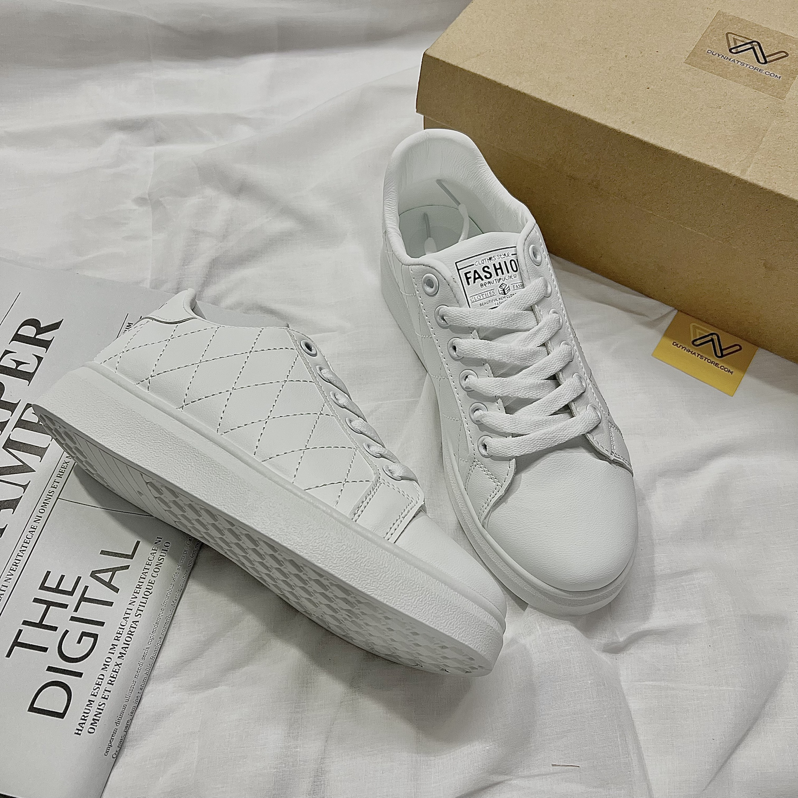 Giày Thể Thao Nữ Màu Full Trắng Hết Phối Chỉ Trơn Ô Duy Nhật Store Xinh Sang Bonsai Uzzang Đẹp Cao 2cm Êm Sneaker Bata