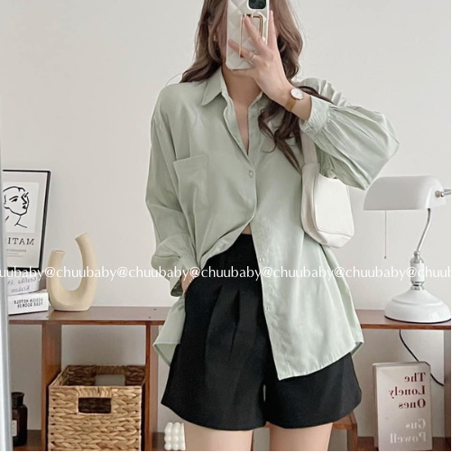 ￼Áo sơ mi nữ vải lụa hàn trơn basic nhiều màu , Áo sơ mi nữ dài tay thời trang Chuu Clothing