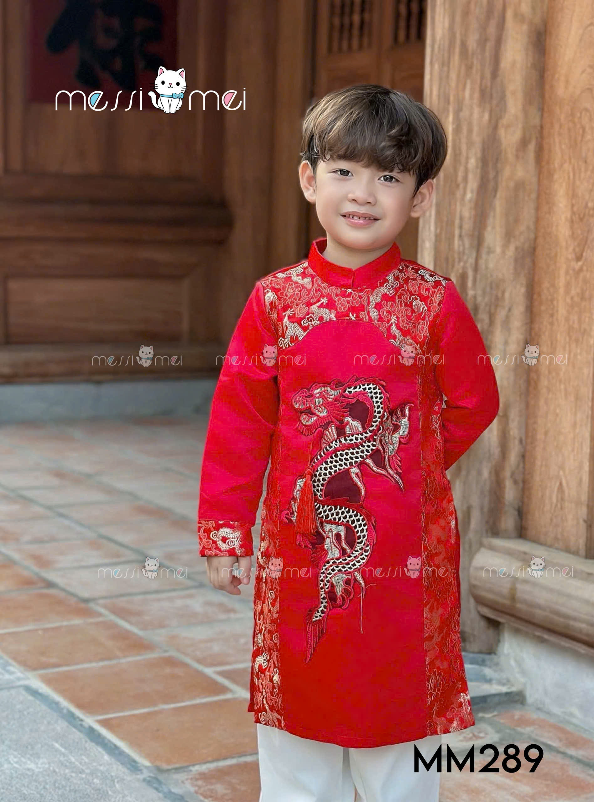 Bộ áo dài cho bé trai mẫu Hoàng Long diện lễ tết noel giáng sinh năm mới từ 8-40kg hàng thiết kế cao cấp