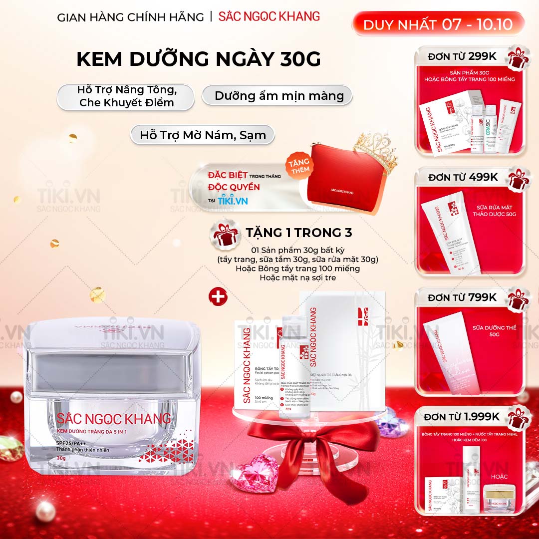 Kem dưỡng  da Sắc Ngọc Khang 5 trong 1 ban ngày 30g giúp nuôi dưỡng làn da sáng khỏe, mờ thâm nám ngăn ngừa lão hóa