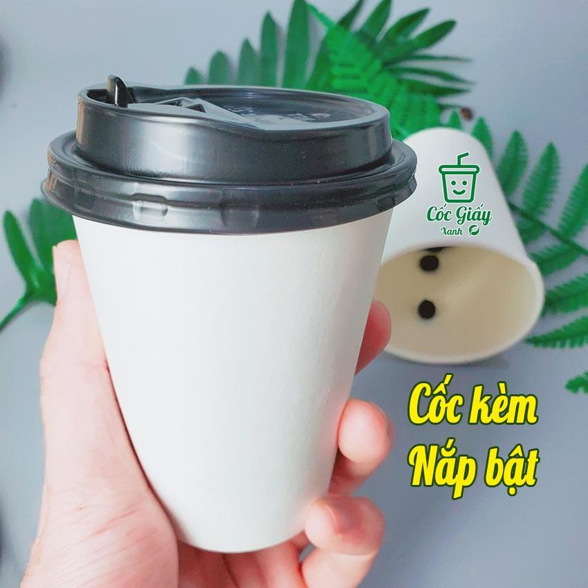 Combo 50 CỐC GIẤY XANH 270ml CÓ NẮP CAFE Dùng 1 Lần, Dày Dặn, Cứng Cáp, Kín Kẽ