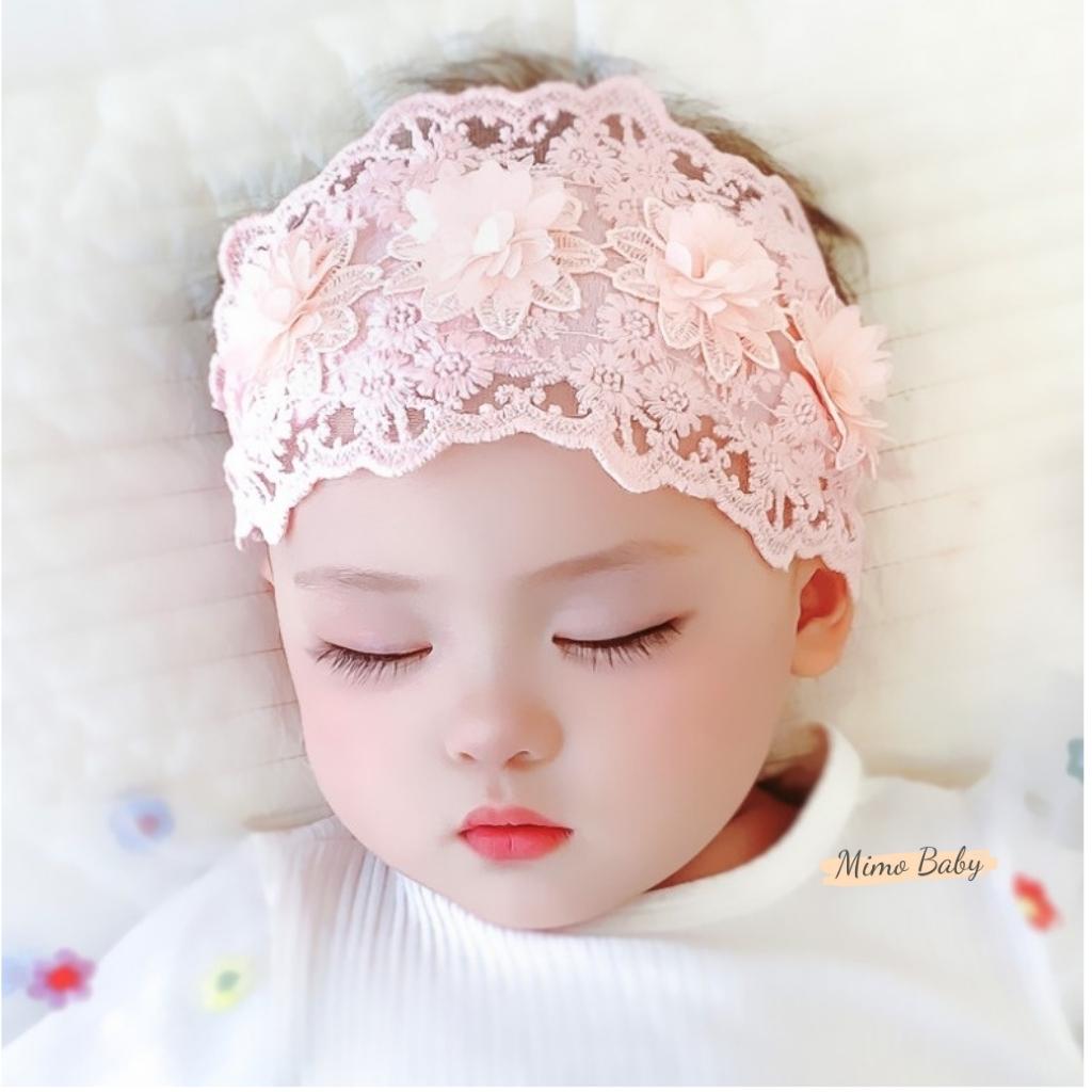 Băng đô che thóp, turban cho bé gái vải voan đính bông hoa xinh xắn BD72 Mimo Baby