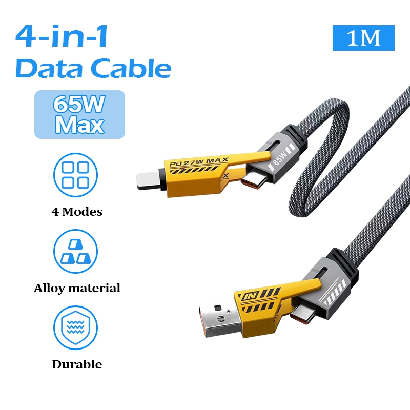 Cáp Sạc 4 Trong 1 đa năng dài 1 mét - công suất 65W, dùng cho nhiều dòng điện thoại