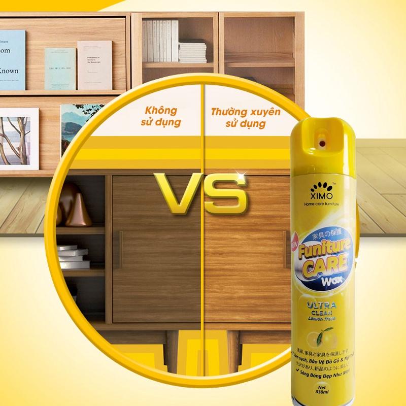 Chai Xịt Làm Sạch Đánh Bóng, Bảo Dưỡng Đồ Gỗ Furniture Care Wax Ximo Home Hương Chanh 330ml