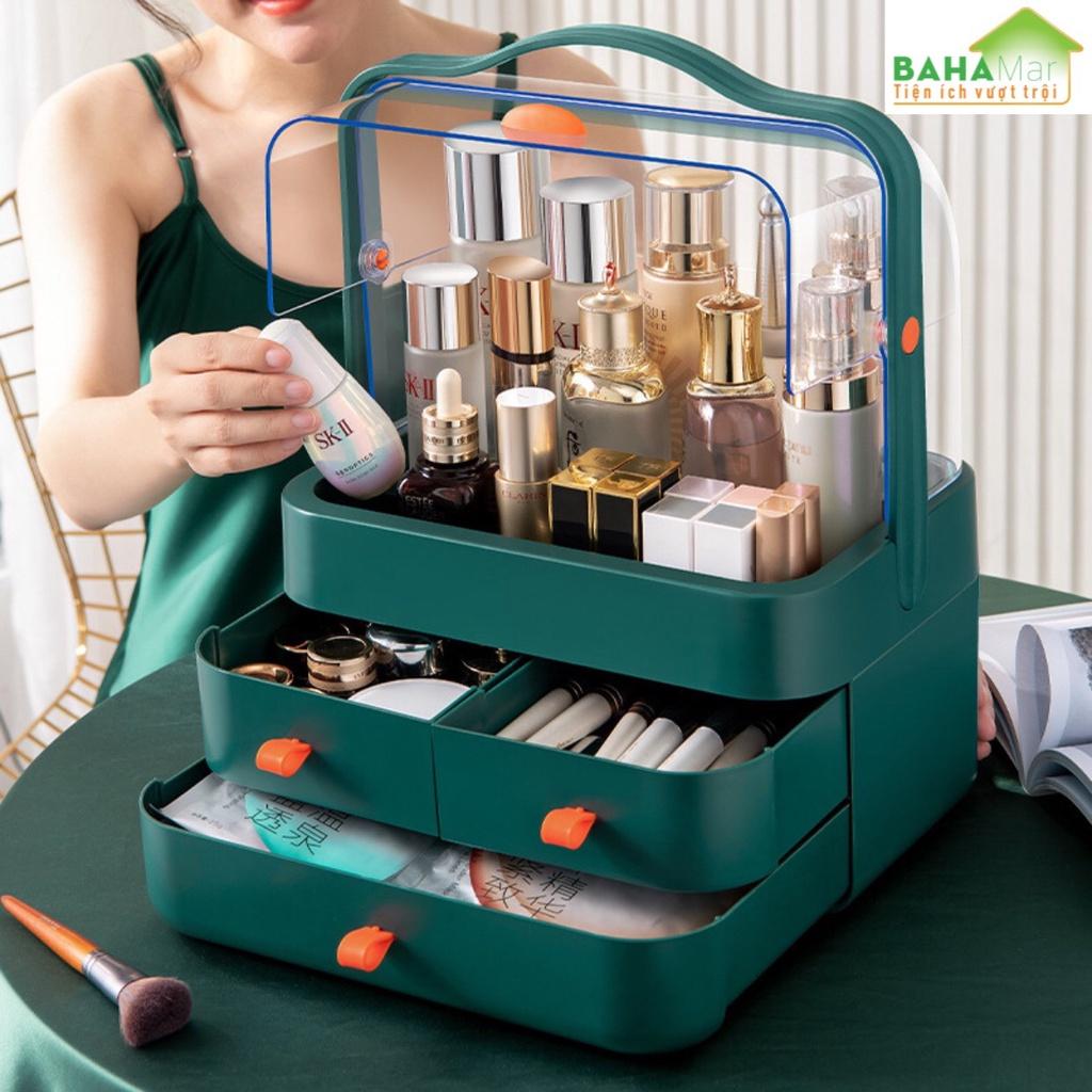 HỘP ĐỰNG MỸ PHẨM - ĐỒ TRANG ĐIỂM 3 TẦNG CHỐNG BỤI CÓ QUAI XÁCH Tạo ngăn nắp, gọn gàng cho mỹ phẩm và sử dụng