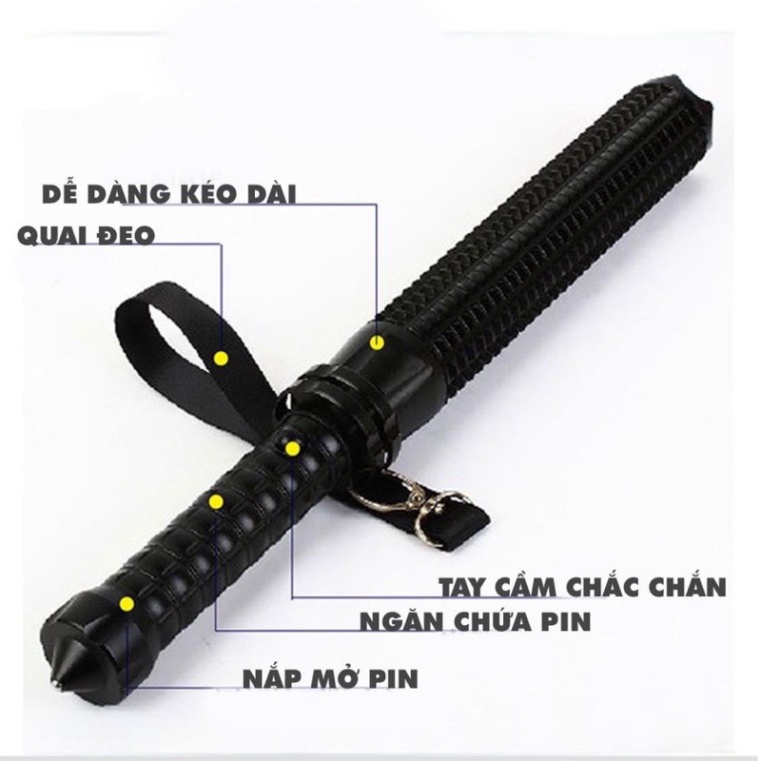 Đèn pin siêu sáng tự bảo vệ tuân tra cán dài cầm tay vỏ ngoài gia cố bằng thep cao cấp
