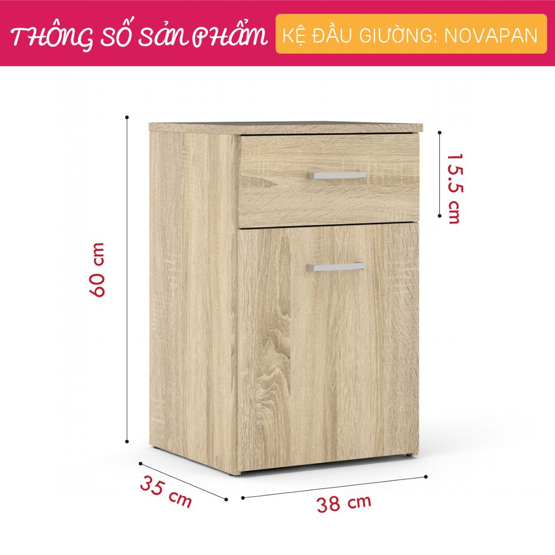 Kệ gỗ đầu giường hiện đại SMLIFE Novapan | Gỗ MDF dày 17mm chống ẩm | D38xR35xC60cm